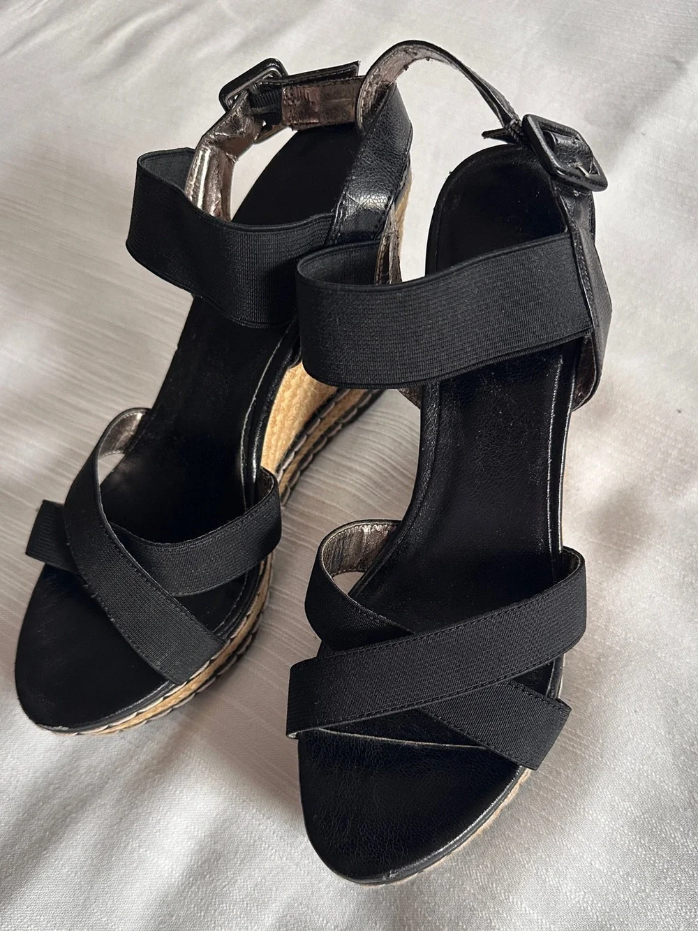 Charles by Charles David Thrice Black Elastic Espadrille Wedge Sandal | 8.5
